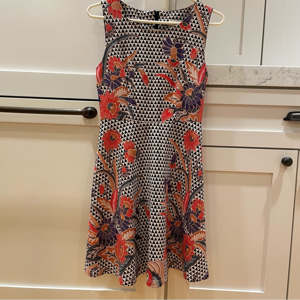 Flower detail fit and flare black, orange, purple dress